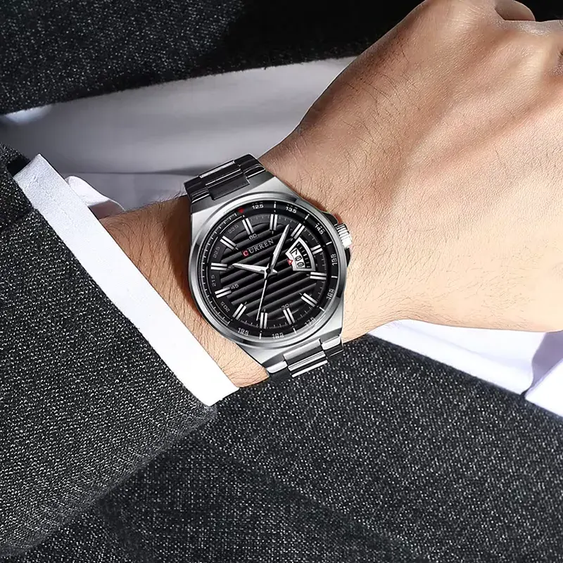 Curren Quartz Black Dial Silver-tone Men's Watch- 8375